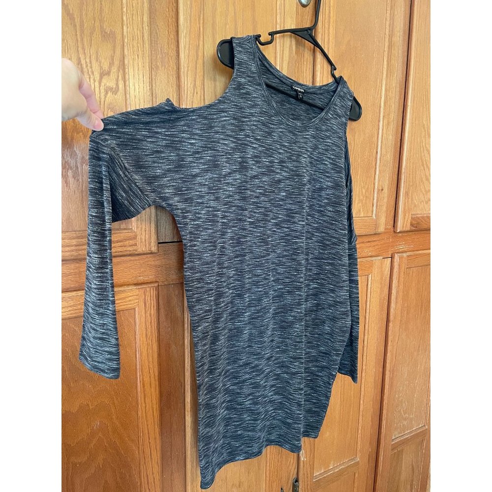 Express Cold Shoulder Dress Slouchy Long Sleeve Space Dyed Gray Womens M Tunic - Picture 3 of 13